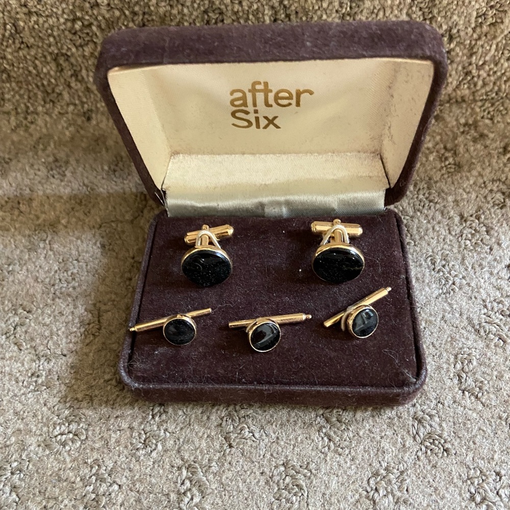 After six tuxedo cuff links and studs